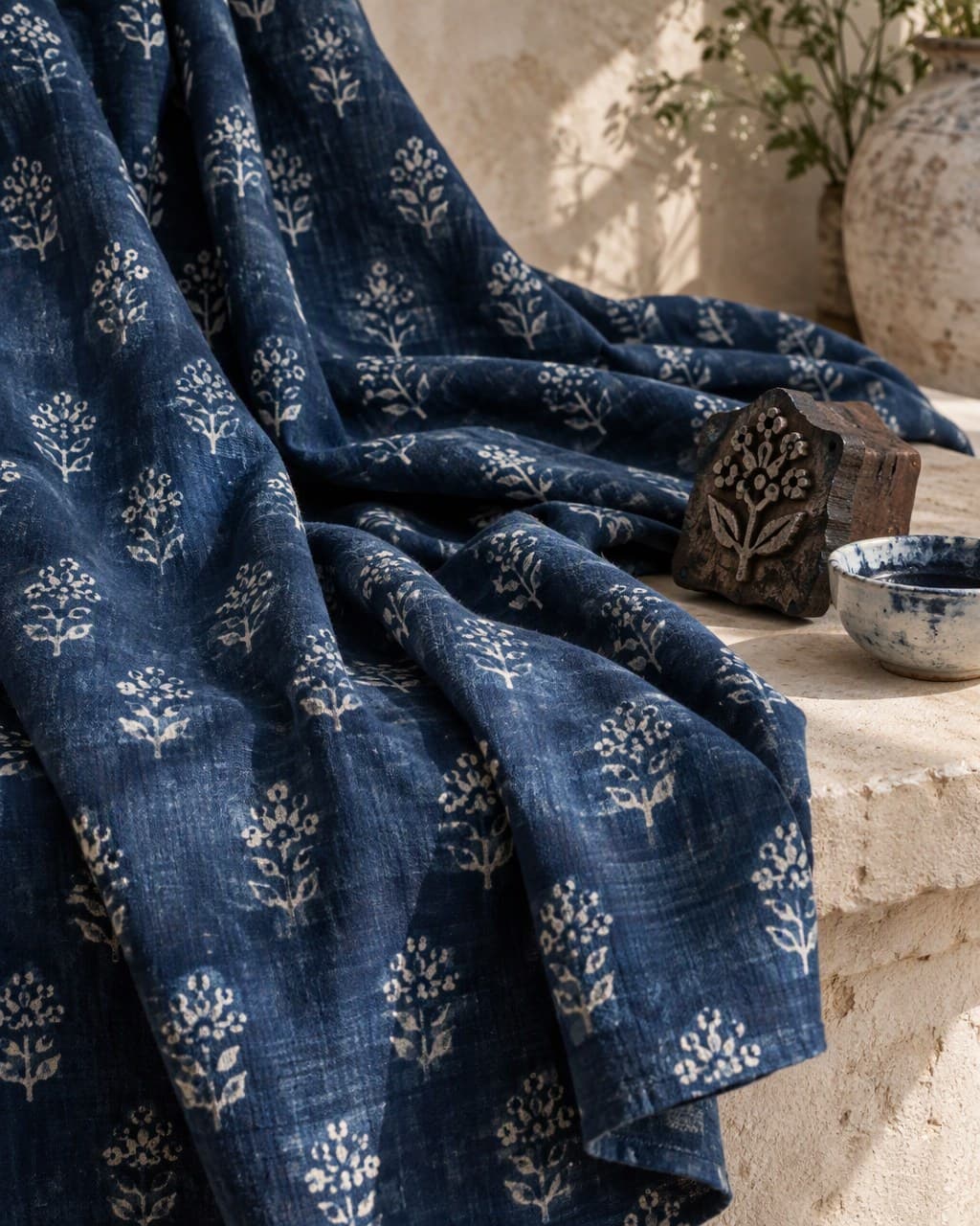 Indigo dabu yardage